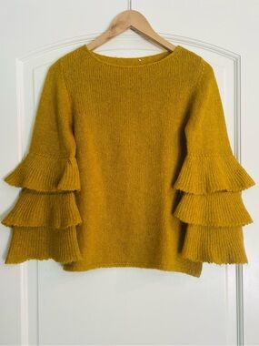 Gio & Gio Mohair Wool Blend Mustard Yellow Sweater Long Bell Sleeve